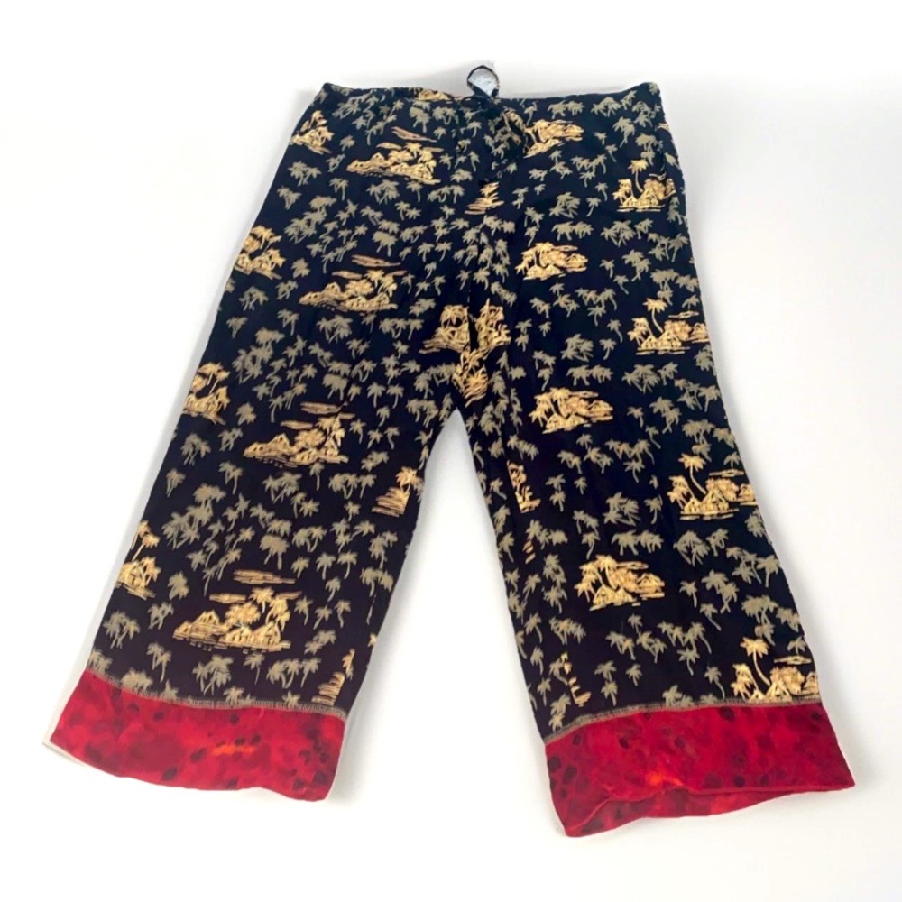 Cabi Vintage 90s Y2K Rayon Capri Pant Asian Themed‎ Palm Tree Print LARGE